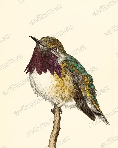 Vintage plate illustration: Atthis heloisa (Bumblebee hummingbird)