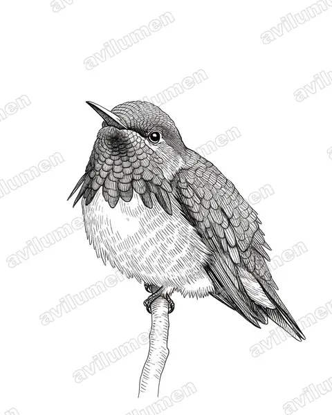Ink illustration: Atthis heloisa (Bumblebee hummingbird)
