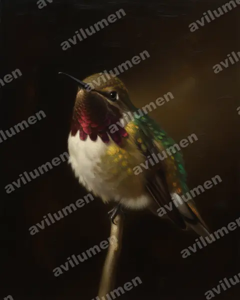 Oil illustration: Atthis heloisa (Bumblebee hummingbird)
