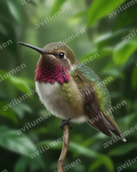 Realistic illustration: Atthis heloisa (Bumblebee hummingbird)