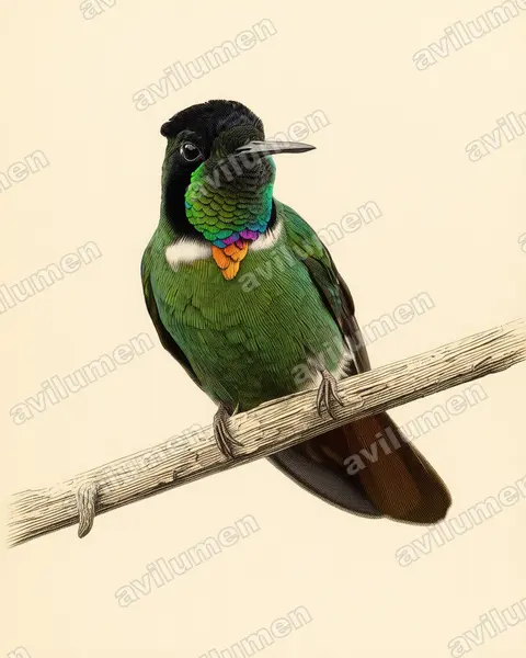 Ilustración en Lámina antigua: Augastes lumachella (Colibrí lumaquela​)