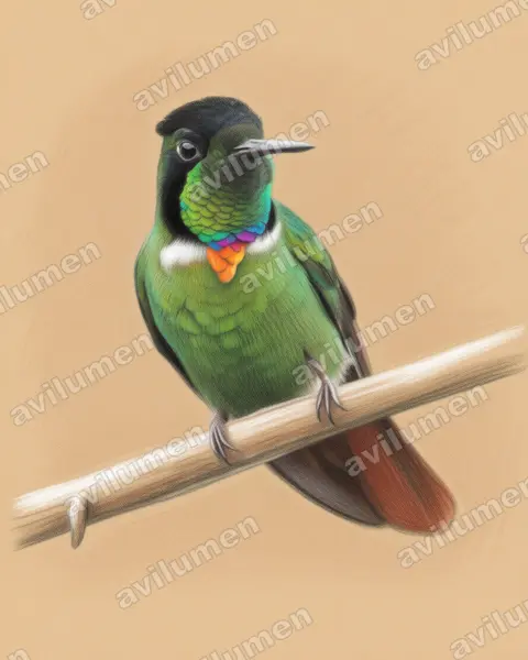 Ilustración en Lápiz de color: Augastes lumachella (Colibrí lumaquela​)