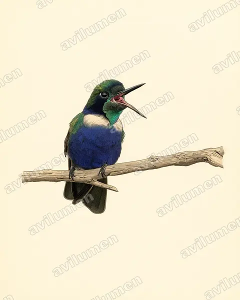 Ilustración en Lámina antigua: Augastes scutatus (Colibrí colaceleste​)