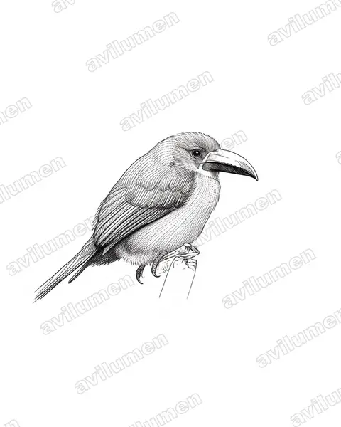 Illustration im Stil Tusche: Weißkehlarassari (Aulacorhynchus albivitta)