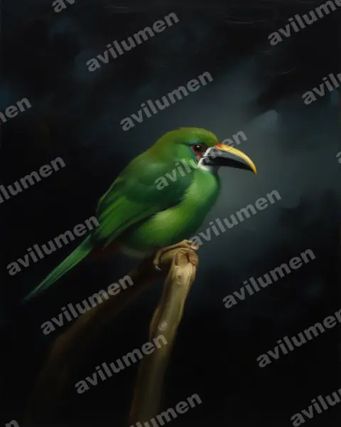 Illustration im Stil Öl: Weißkehlarassari (Aulacorhynchus albivitta)