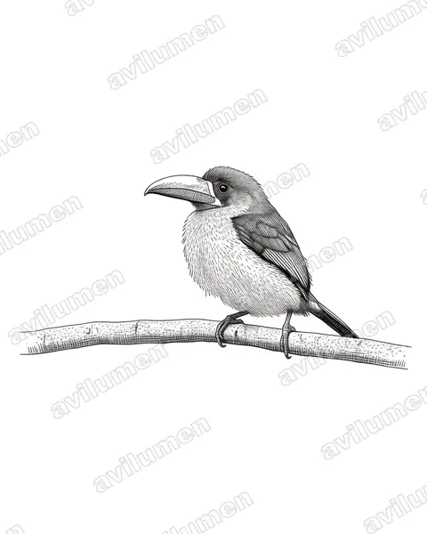 Illustration im Stil Tusche: Blaukehlarassari (Aulacorhynchus caeruleogularis)