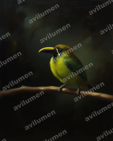 Illustration im Stil Öl: Blaukehlarassari (Aulacorhynchus caeruleogularis)