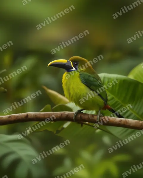 Illustration im Stil Realistisch: Blaukehlarassari (Aulacorhynchus caeruleogularis)