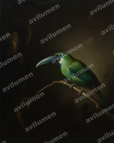 Ilustración en Óleo: Aulacorhynchus coeruleicinctis (Tucanete pechiazul)
