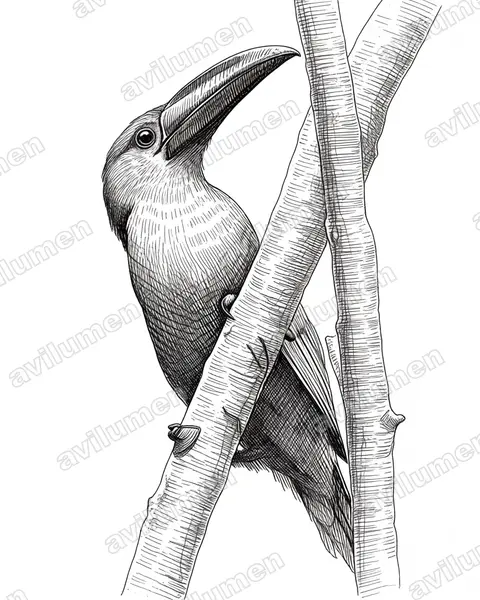 Illustration Encre : Aulacorhynchus derbianus (Toucanet de Derby)