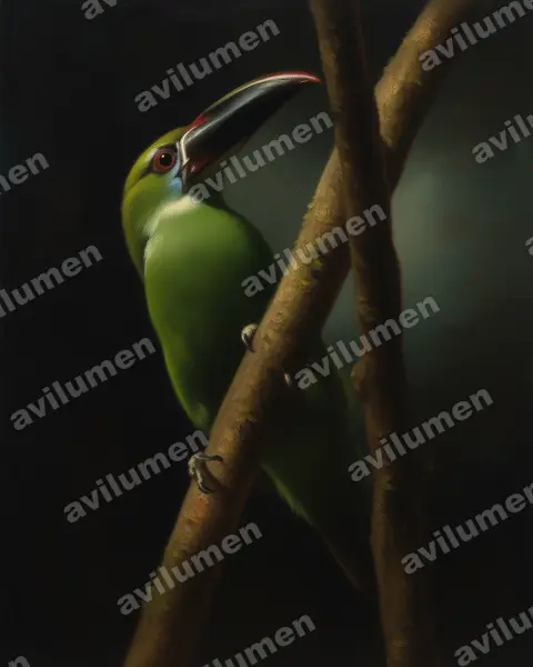 Illustration Huile : Aulacorhynchus derbianus (Toucanet de Derby)
