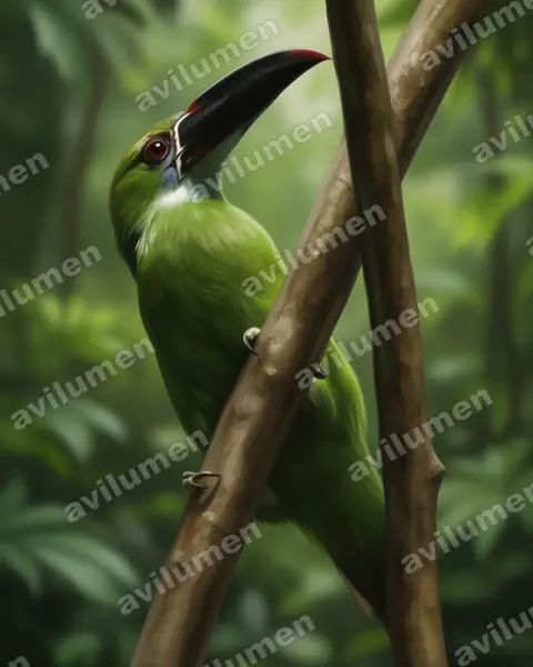 Illustration Réaliste : Aulacorhynchus derbianus (Toucanet de Derby)