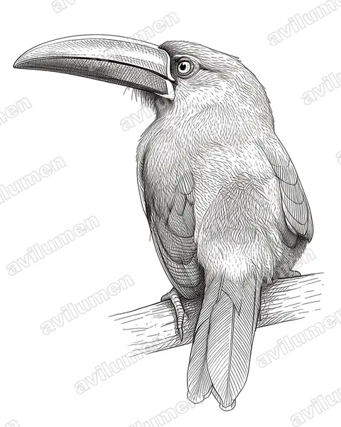 Ink illustration: Aulacorhynchus haematopygus (Crimson-rumped Toucanet)