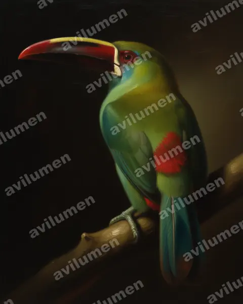 Oil illustration: Aulacorhynchus haematopygus (Crimson-rumped Toucanet)
