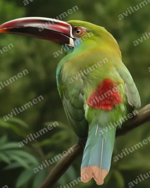 Realistic illustration: Aulacorhynchus haematopygus (Crimson-rumped Toucanet)