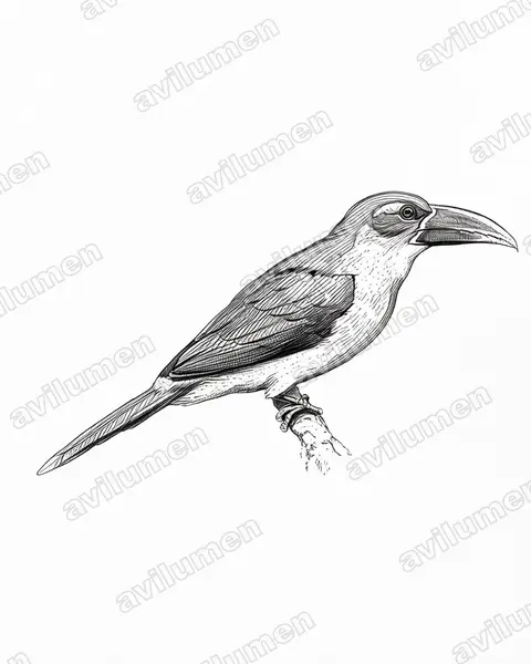 Yellow-browed Toucanet（Aulacorhynchus huallagae）的钢笔墨线插画