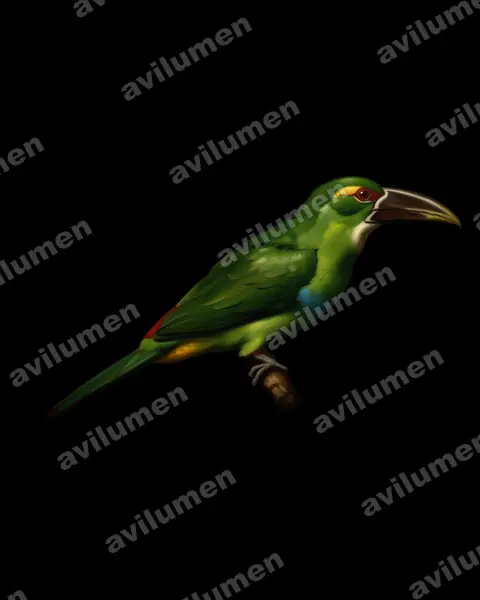 Yellow-browed Toucanet（Aulacorhynchus huallagae）的油画插画