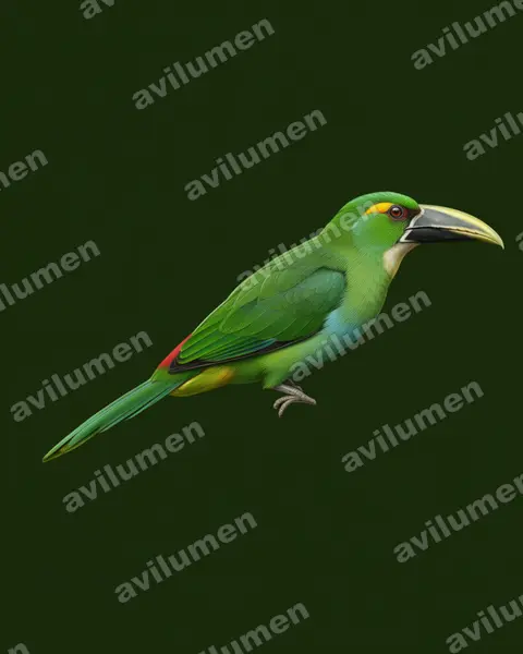 Yellow-browed Toucanet（Aulacorhynchus huallagae）的写实插画