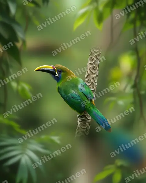 Realistic illustration: Aulacorhynchus prasinus (Emerald Toucanet)