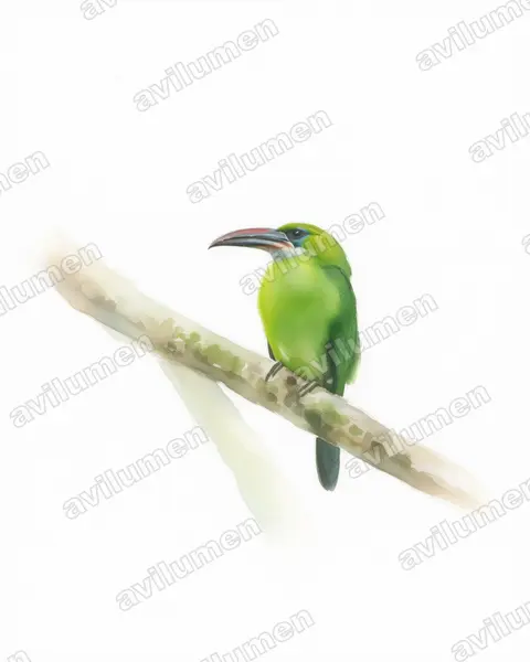 Groove-billed Toucanet（Aulacorhynchus sulcatus）的水彩插画