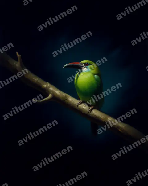 Groove-billed Toucanet（Aulacorhynchus sulcatus）的油画插画