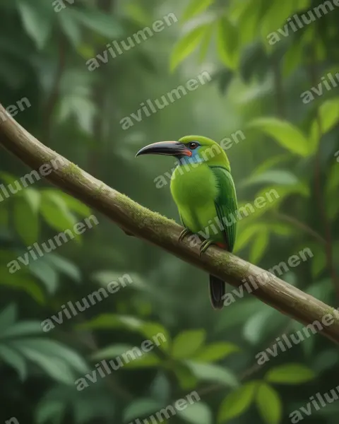 Groove-billed Toucanet（Aulacorhynchus sulcatus）的写实插画