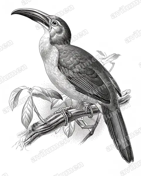 Tepui Toucanet（Aulacorhynchus whitelianus）的钢笔墨线插画