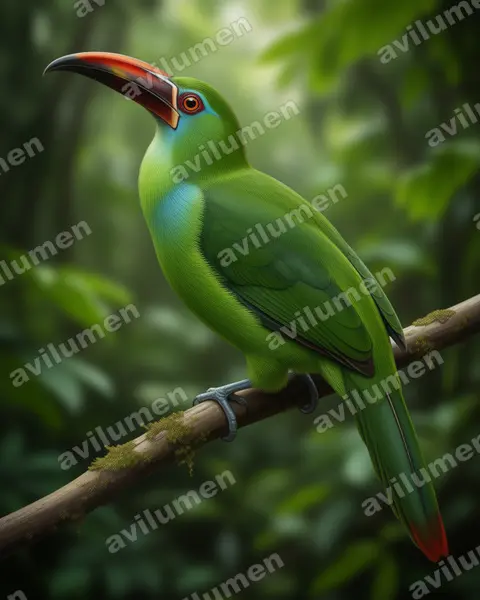 Tepui Toucanet（Aulacorhynchus whitelianus）的写实插画