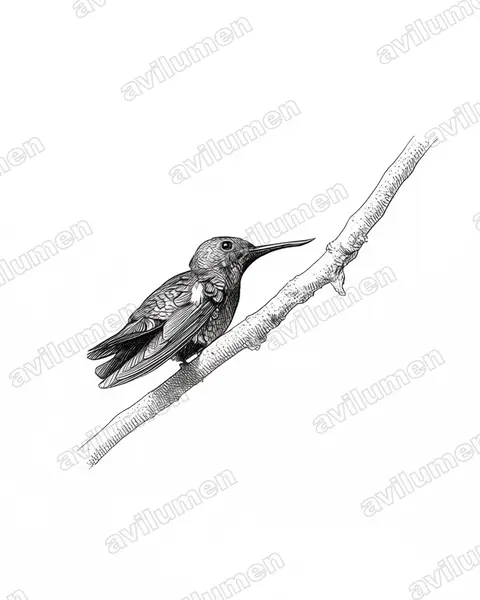 翘嘴蜂鸟(Avocettula recurvirostris)的钢笔墨线插画