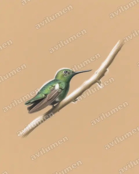 翘嘴蜂鸟(Avocettula recurvirostris)的彩色铅笔插画