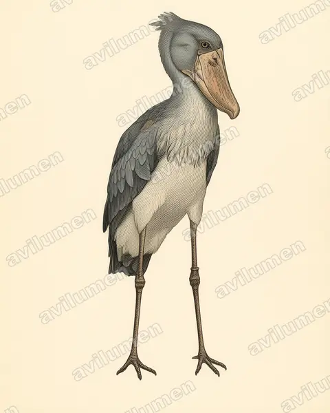 Illustration Planche ancienne : Balaeniceps rex (Bec-en-sabot du Nil)