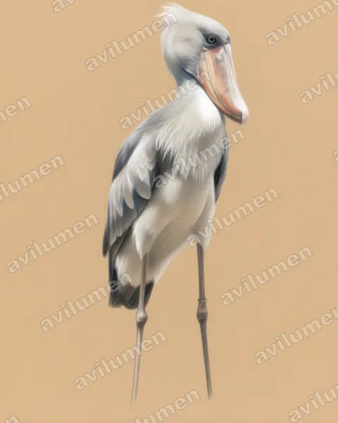 Illustration Crayon de couleur : Balaeniceps rex (Bec-en-sabot du Nil)