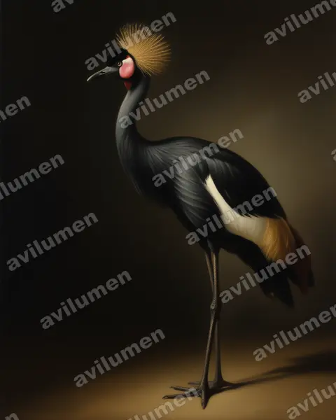 Ilustración en Óleo: Balearica pavonina (Grulla coronada cuellinegra​)