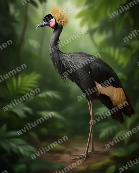 Ilustración en Realista: Balearica pavonina (Grulla coronada cuellinegra​)