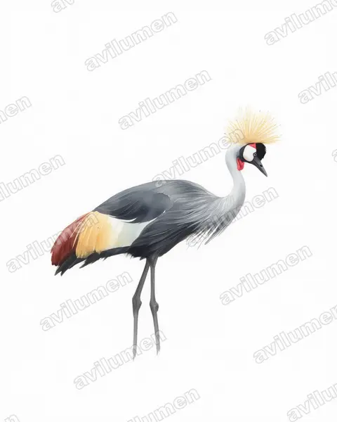 Illustration im Stil Aquarell: Südafrika-Kronenkranich (Balearica regulorum)