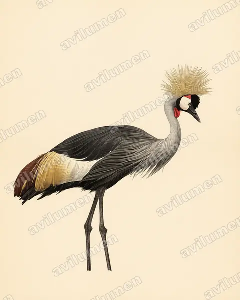 Illustration im Stil Historische Tafel: Südafrika-Kronenkranich (Balearica regulorum)