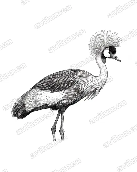 Illustration im Stil Tusche: Südafrika-Kronenkranich (Balearica regulorum)