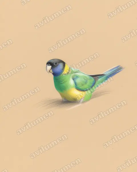 林肯港環頸鸚鵡（Barnardius zonarius）的彩色铅笔插画