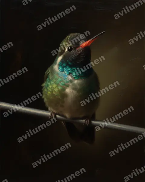 Illustration Huile : Basilinna leucotis (Colibri à oreilles blanches)