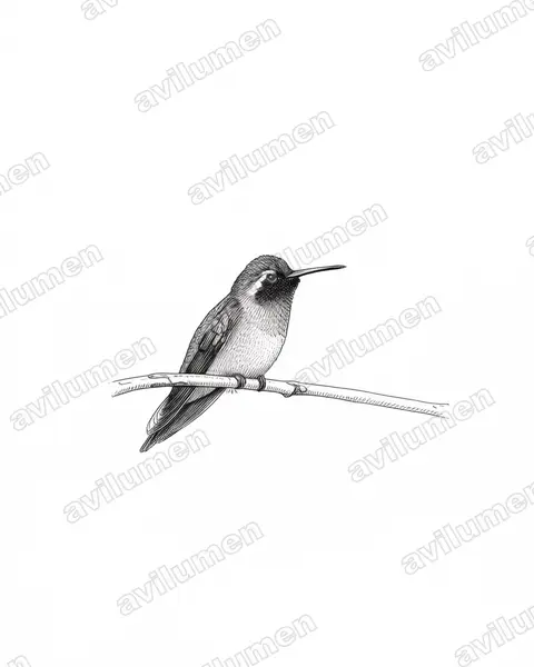 Ink illustration: Basilinna xantusii (Xantus's hummingbird)