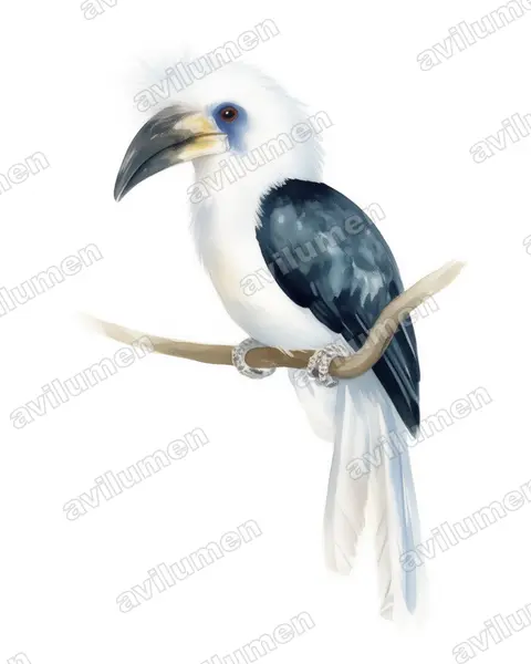 長冠犀鳥（Berenicornis comatus）的水彩插画