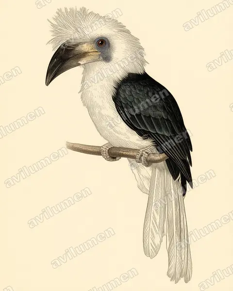 長冠犀鳥（Berenicornis comatus）的古典图版插画