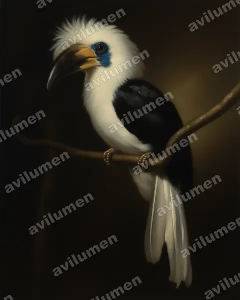 長冠犀鳥（Berenicornis comatus）的油画插画