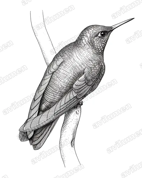 Ilustración en Tinta: Boissonneaua flavescens (Colibrí colihabano)