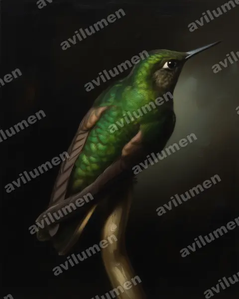 Ilustración en Óleo: Boissonneaua flavescens (Colibrí colihabano)