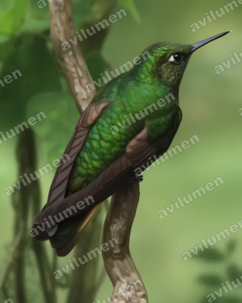 Ilustración en Realista: Boissonneaua flavescens (Colibrí colihabano)