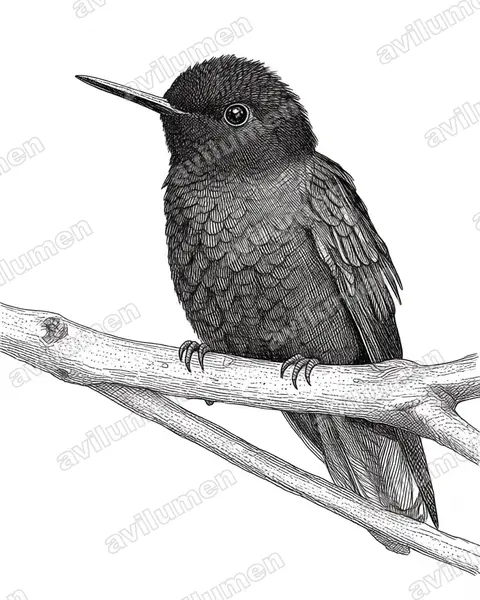 Ilustración en Tinta: Boissonneaua jardini (Colibrí sietecolores​)
