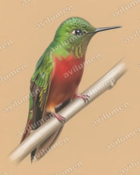 Illustration Crayon de couleur : Boissonneaua matthewsii (Colibri de Matthews)
