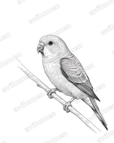 Illustration im Stil Tusche: Stummelschwanzpapagei (Bolbopsittacus lunulatus)