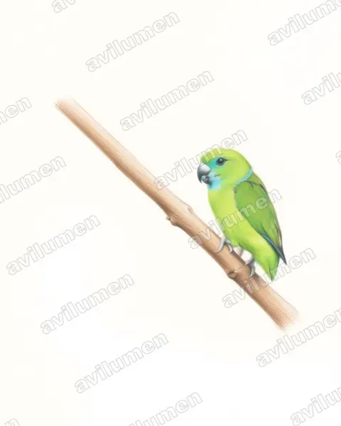 Illustration im Stil Buntstift: Stummelschwanzpapagei (Bolbopsittacus lunulatus)